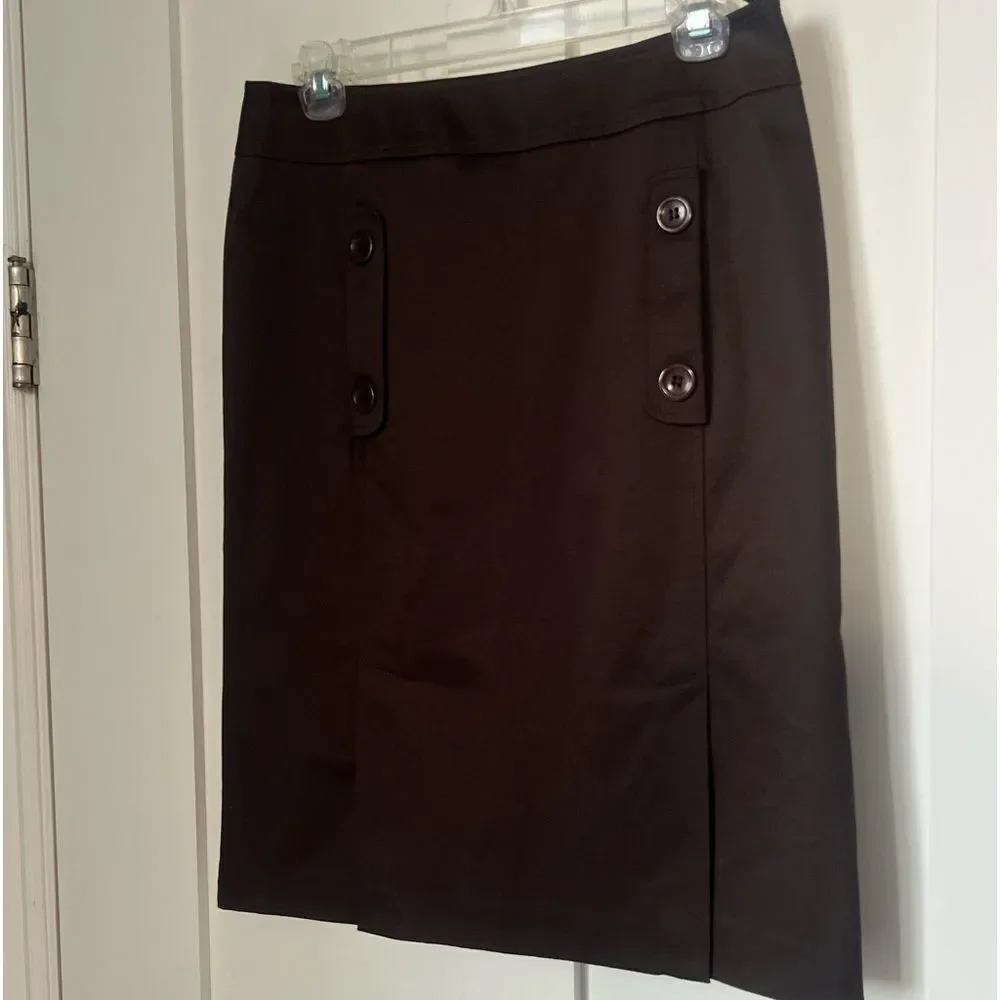 LaFayette 148 Chocolate Brown Knee Length Lined Career Cotton Blend Fall Skirt 4